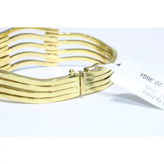 14 Ayar Altın 5 Sıralı Gold & Silver Renkli Sarmal Kaburga Kelepçe Bilezik 22.36 GR