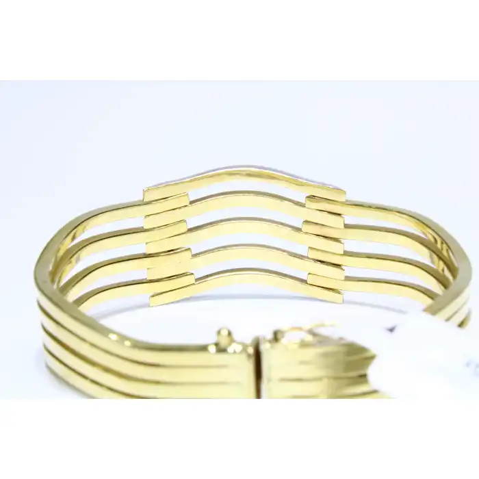 14 Ayar Altın 5 Sıralı Gold & Silver Renkli Sarmal Kaburga Kelepçe Bilezik 22.36 GR