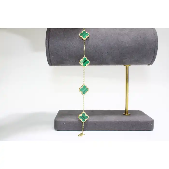 14 Ayar Altın 5 Yoncalı Yeşil Bileklik