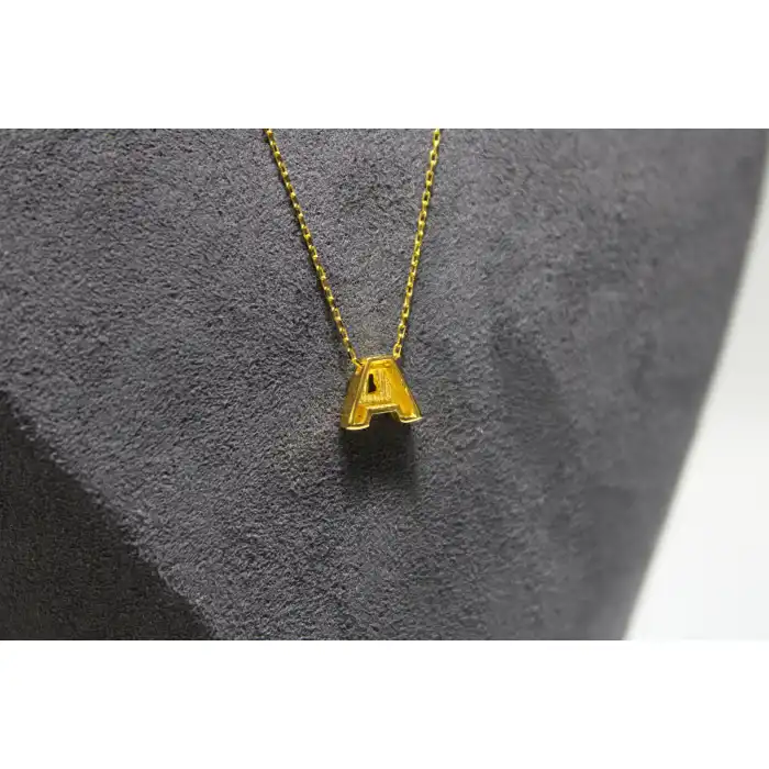 14 Ayar Altın A Harfi Kolye Ucu ve Zinciri