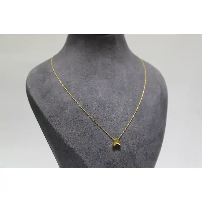 14 Ayar Altın A Harfi Kolye Ucu ve Zinciri