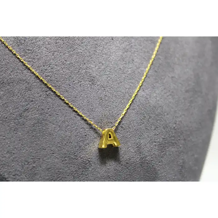 14 Ayar Altın A Harfi Kolye Ucu ve Zinciri