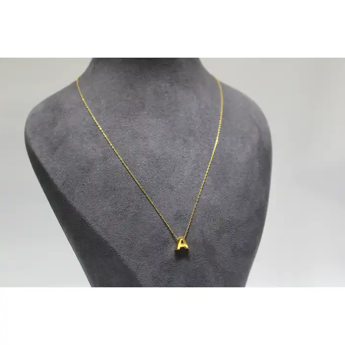 14 Ayar Altın A Harfi Kolye Ucu ve Zinciri
