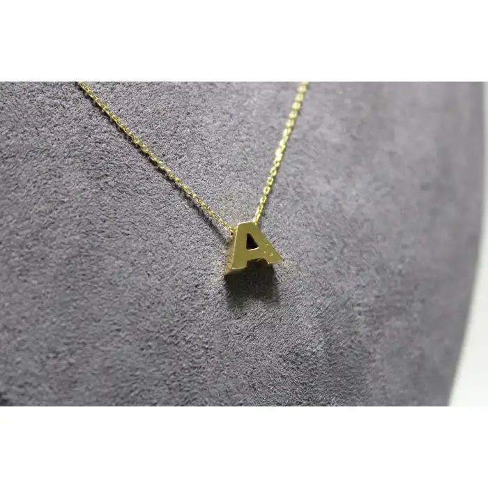 14 Ayar Altın A Harfi Kolye Zinciriyle Beraber