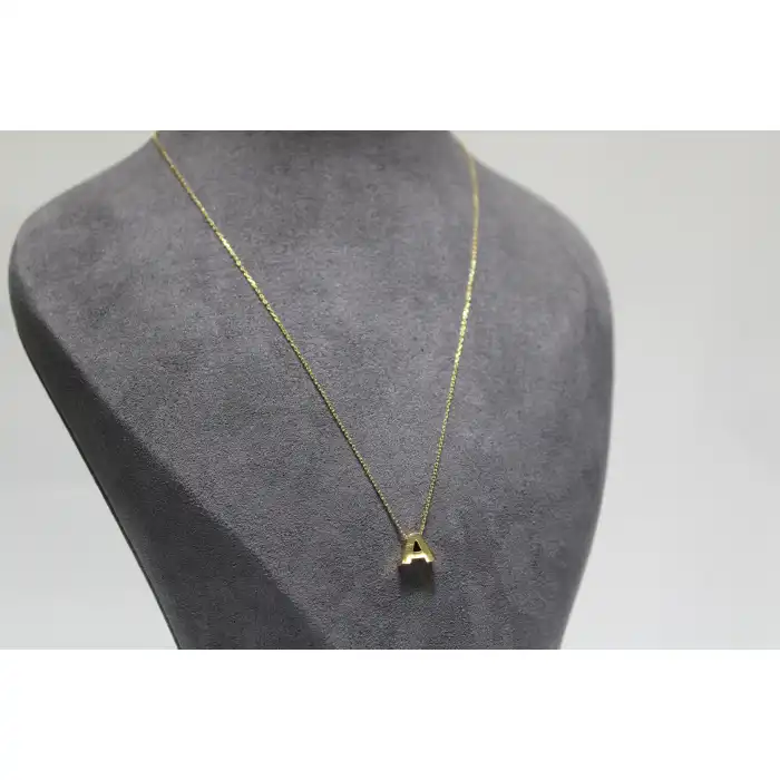 14 Ayar Altın A Harfi Kolye Zinciriyle Beraber