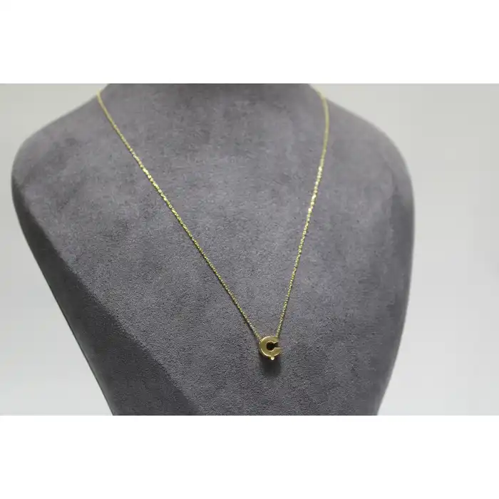 14 Ayar Altın Ç Harfi Kolye Zinciriyle Beraber