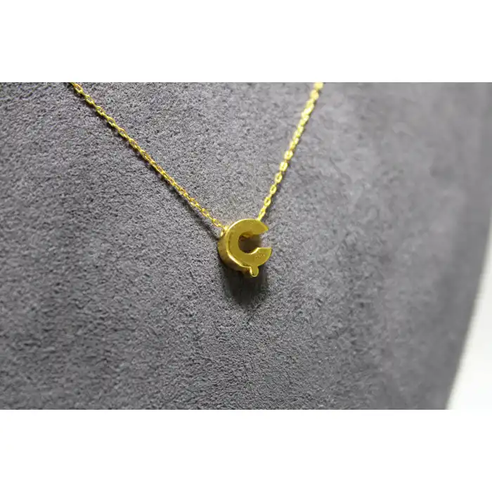 14 Ayar Altın Ç Harfi Kolye Zinciriyle Beraber