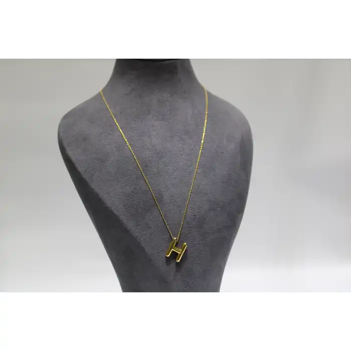 14 Ayar Altın H Harfi Kolye Zinciriyle Beraber