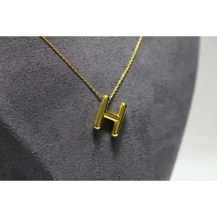 14 Ayar Altın H Harfi Kolye Zinciriyle Beraber