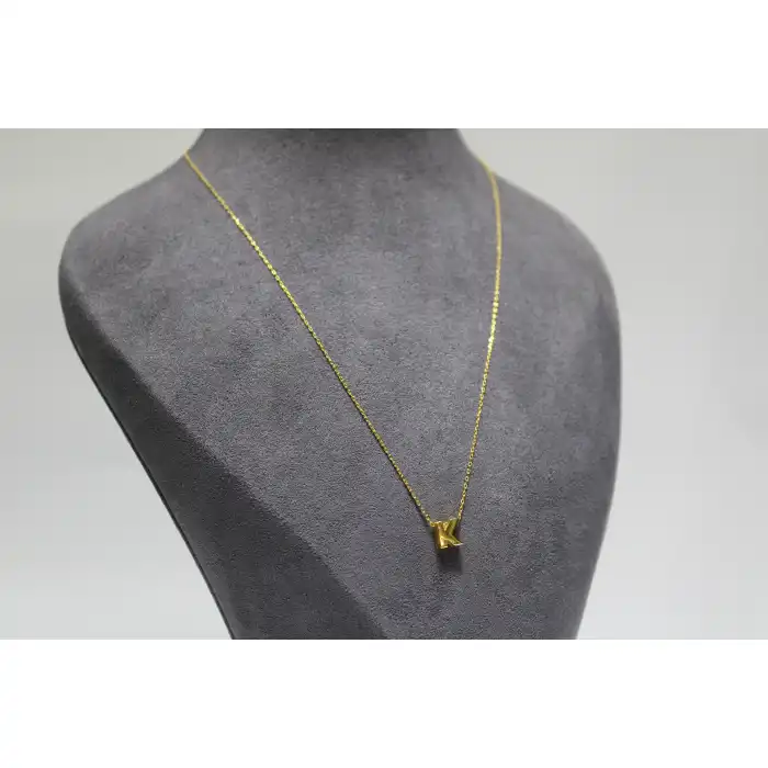14 Ayar Altın K Harfi Kolye Zinciriyle Beraber