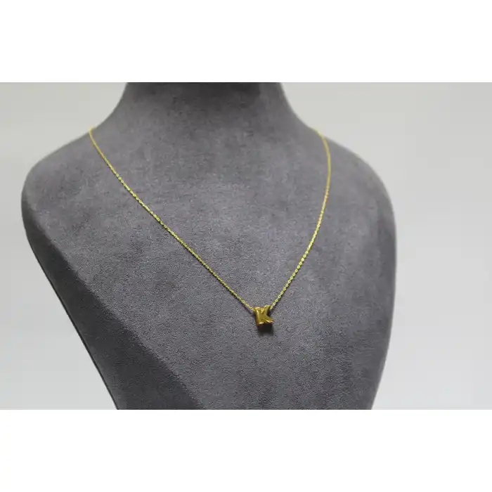 14 Ayar Altın K Harfi Kolye Zinciriyle Beraber