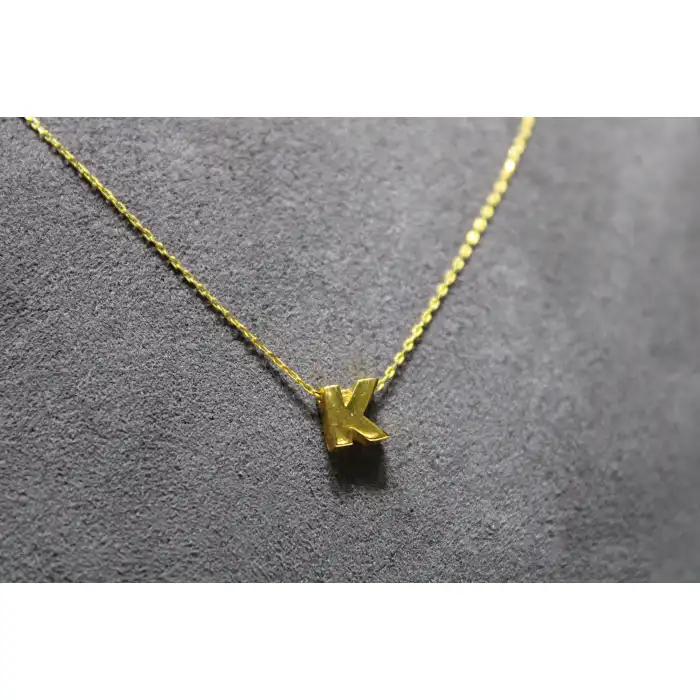 14 Ayar Altın K Harfi Kolye Zinciriyle Beraber