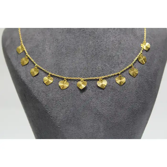 14 Ayar Altın Kalpli Pullu Kolye