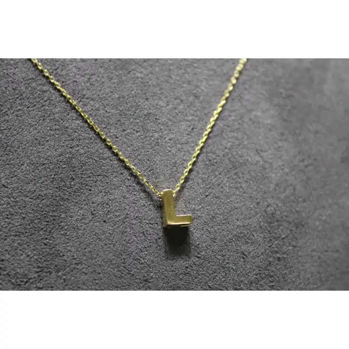 14 Ayar Altın L Harfi Kolye Zinciriyle Beraber