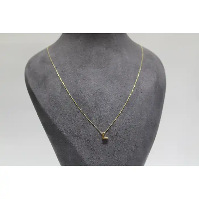 14 Ayar Altın L Harfi Kolye Zinciriyle Beraber