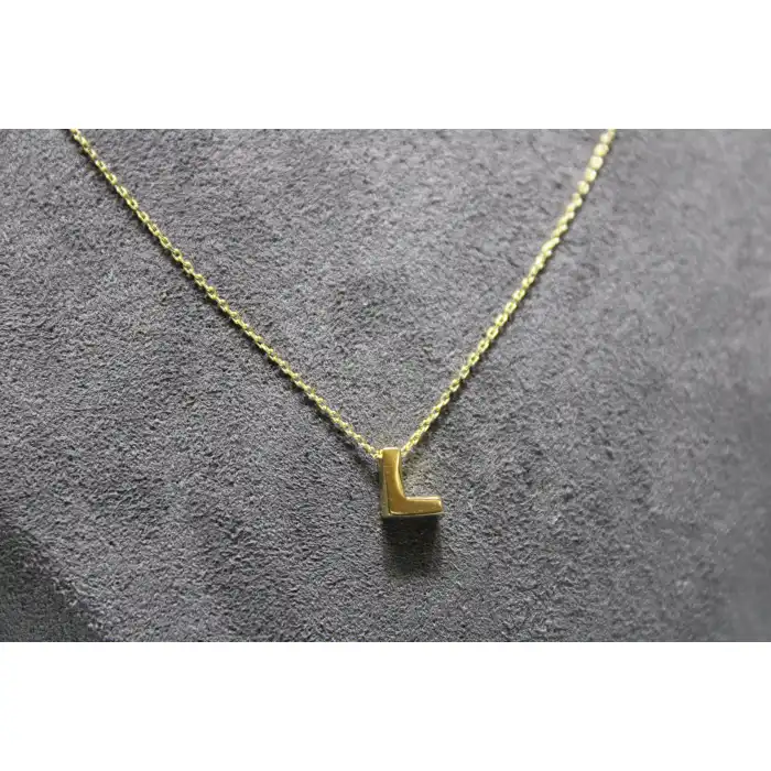 14 Ayar Altın L Harfi Kolye Zinciriyle Beraber