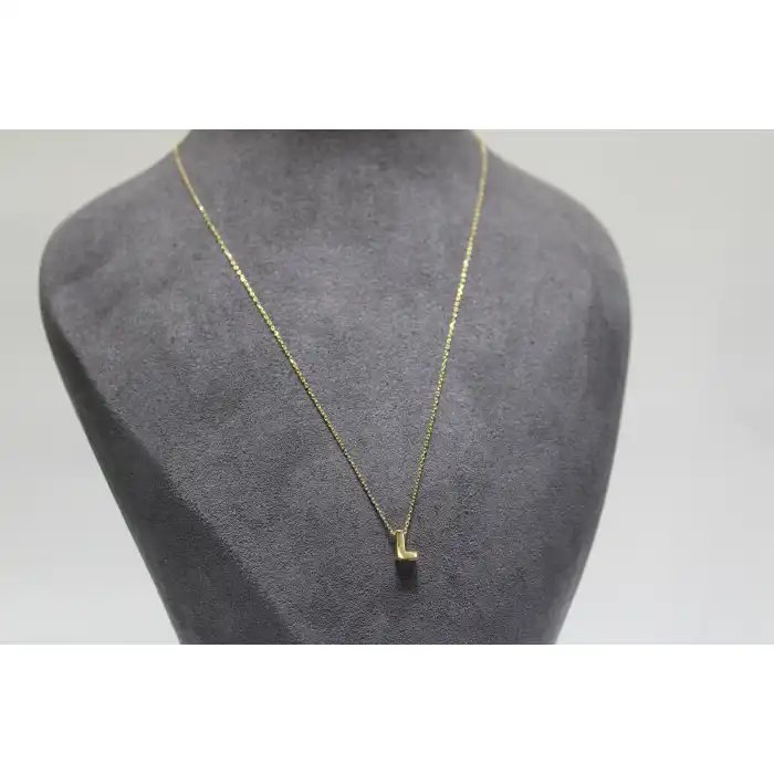 14 Ayar Altın L Harfi Kolye Zinciriyle Beraber