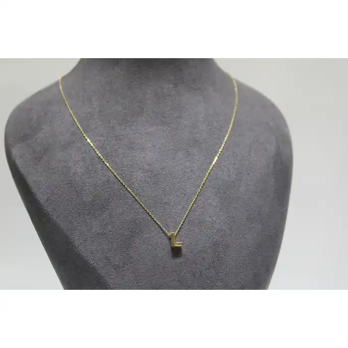 14 Ayar Altın L Harfi Kolye Zinciriyle Beraber