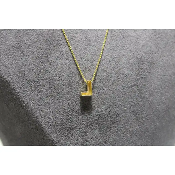 14 Ayar Altın L Harfi Kolye Zinciriyle Beraber