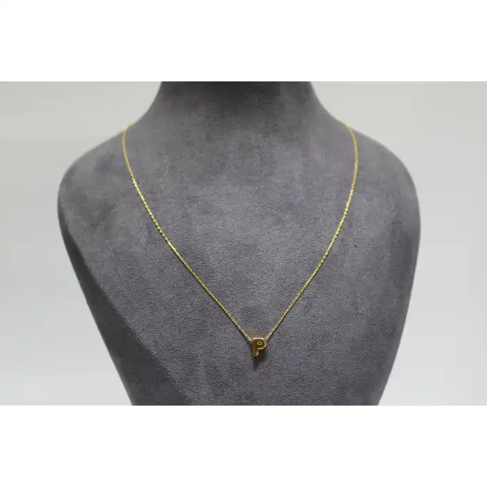 14 Ayar Altın P Harfi Kolye Zinciriyle Beraber