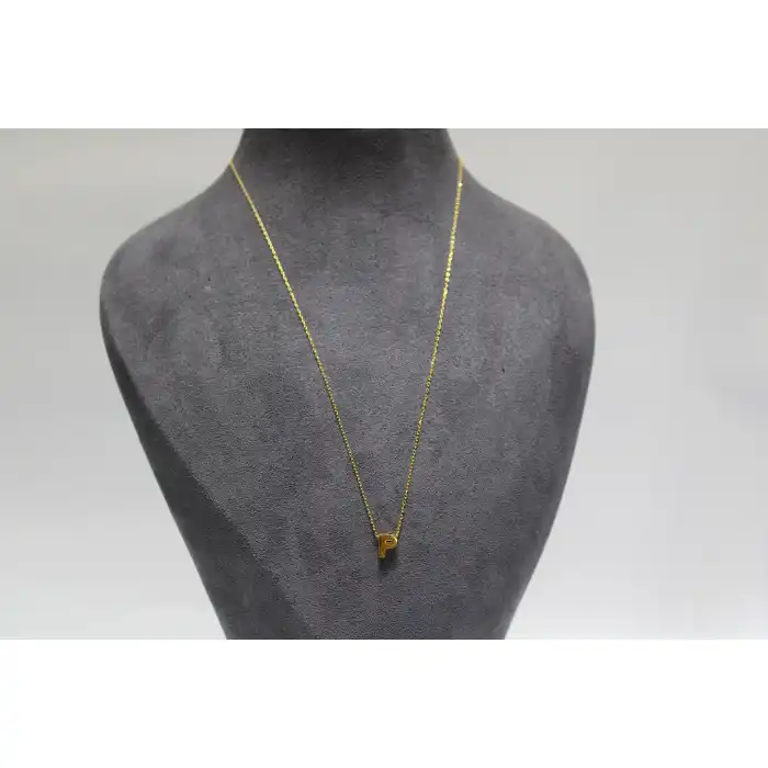 14 Ayar Altın P Harfi Kolye Zinciriyle Beraber