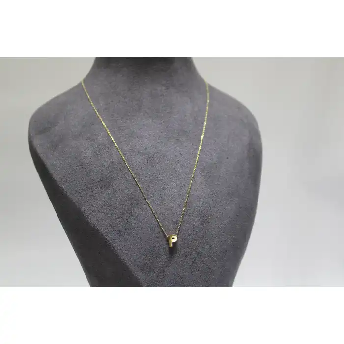 14 Ayar Altın P Harfi Kolye Zinciriyle Beraber