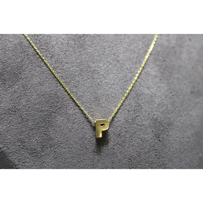 14 Ayar Altın P Harfi Kolye Zinciriyle Beraber