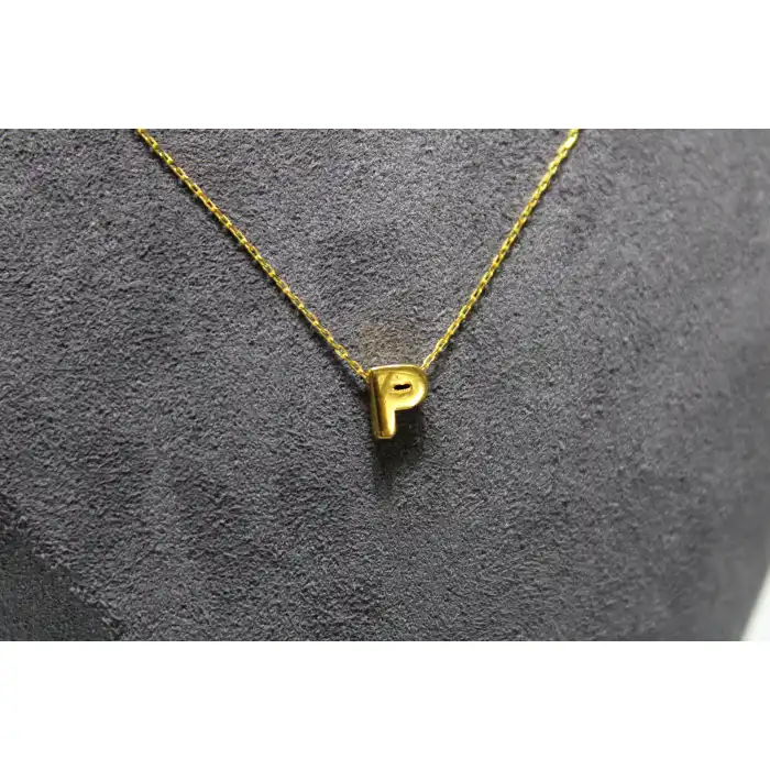 14 Ayar Altın P Harfi Kolye Zinciriyle Beraber