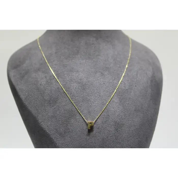 14 Ayar Altın P Harfi Kolye Zinciriyle Beraber