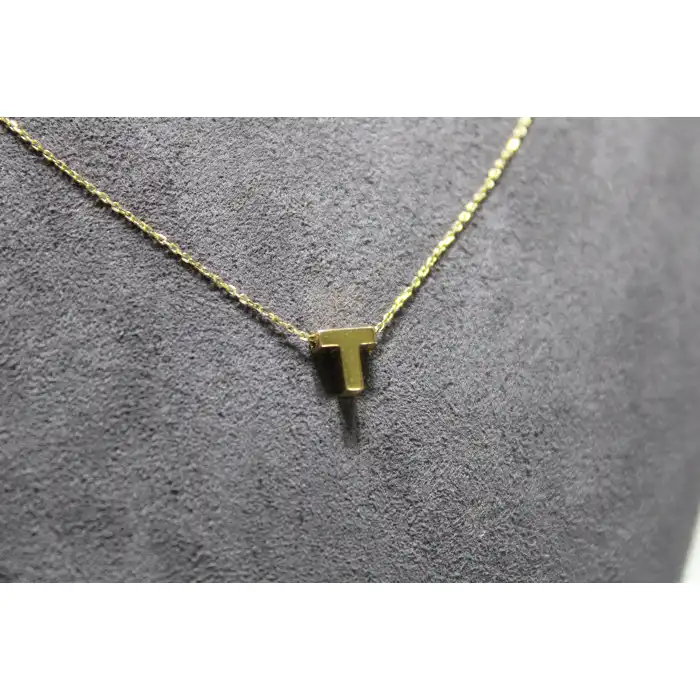14 Ayar Altın T Harfi Kolye Zinciriyle Beraber