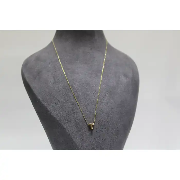 14 Ayar Altın T Harfi Kolye Zinciriyle Beraber