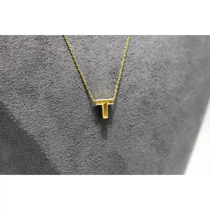 14 Ayar Altın T Harfi Kolye Zinciriyle Beraber