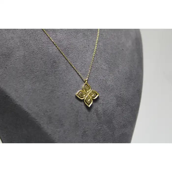 14 Ayar Altın Taşlı Yonca Kolye