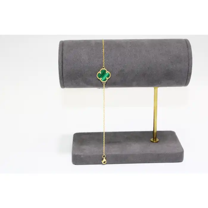 14 Ayar Altın Tek Yoncalı Yeşil Taşlı Bileklik