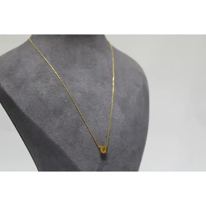 14 Ayar Altın U Harfi Kolye Zinciriyle Beraber