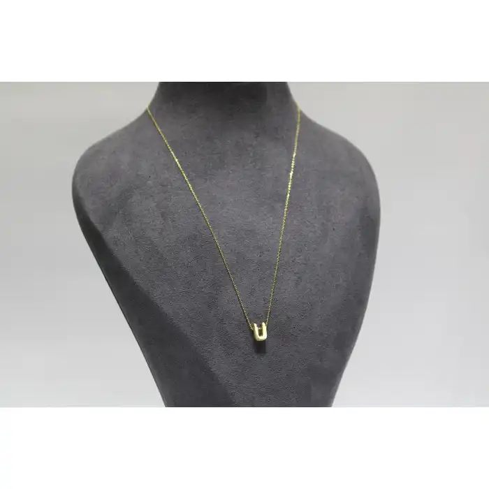 14 Ayar Altın Ü Harfi Kolye Zinciriyle Beraber