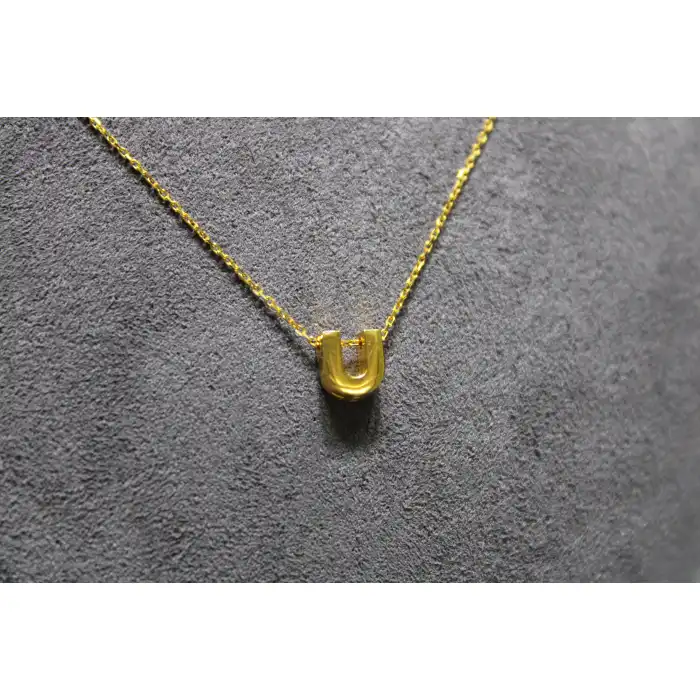 14 Ayar Altın U Harfi Kolye Zinciriyle Beraber