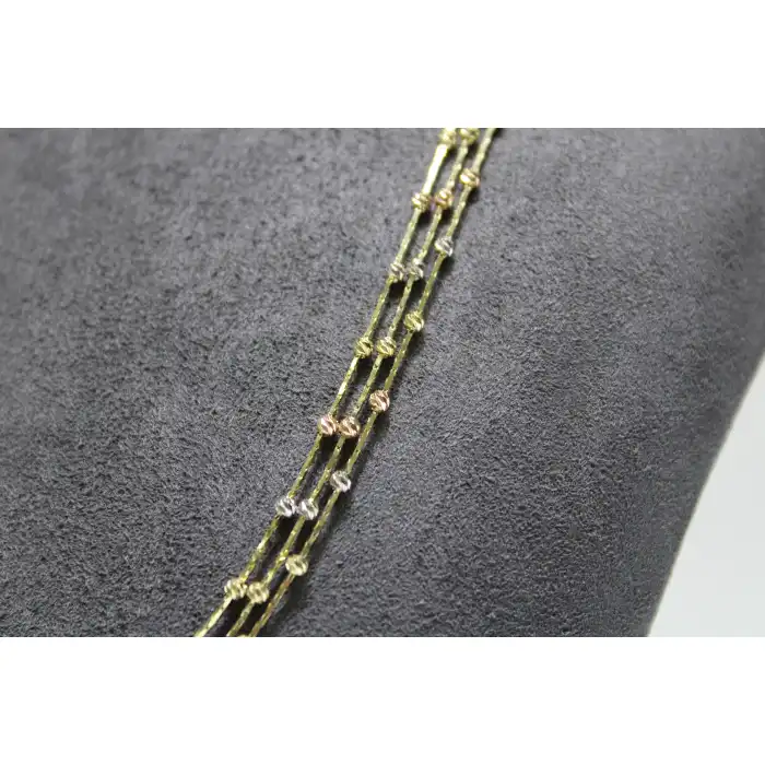 14 Ayar Altın Çok Renkli ( GOLD&SİLVER&ROSE ) Dorikalı Şık Kolye