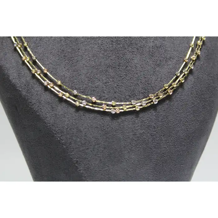 14 Ayar Altın Çok Renkli ( GOLD&SİLVER&ROSE ) Dorikalı Şık Kolye