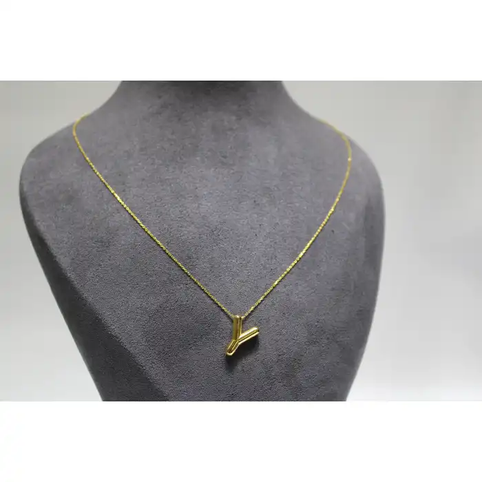 14 Ayar Gerçek Altın Y Harfi Kolye Ucu Zinciri
