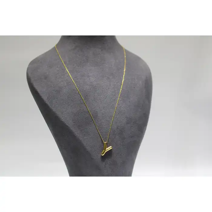 14 Ayar Gerçek Altın Y Harfi Kolye Ucu Zinciri