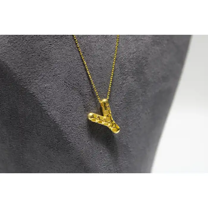 14 Ayar Gerçek Altın Y Harfi Kolye Ucu Zinciri