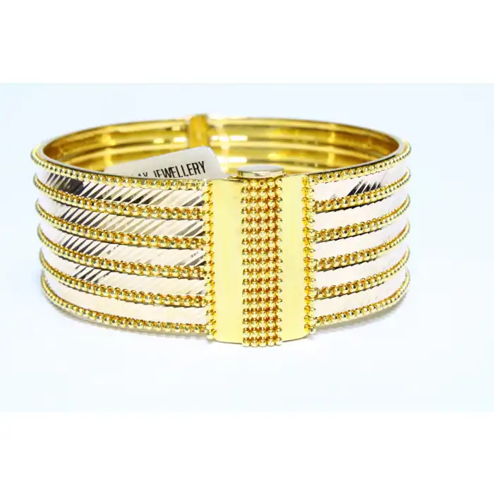 14 Ayar Altın 5 Sıralı Lazer Kesim Dorikalı Aynalı Kelepçe Bilezik 27.28