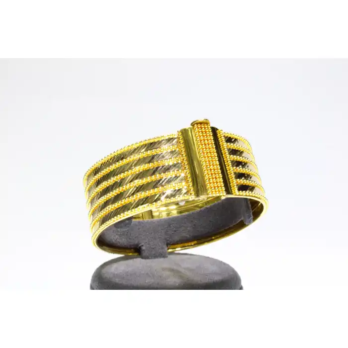 14 Ayar Altın 5 Sıralı Lazer Kesim Dorikalı Aynalı Kelepçe Bilezik 27.28