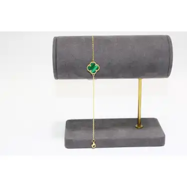 14 Ayar Altın Tek Yoncalı Yeşil Taşlı Bileklik