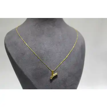 14 Ayar Gerçek Altın Y Harfi Kolye Ucu Zinciri