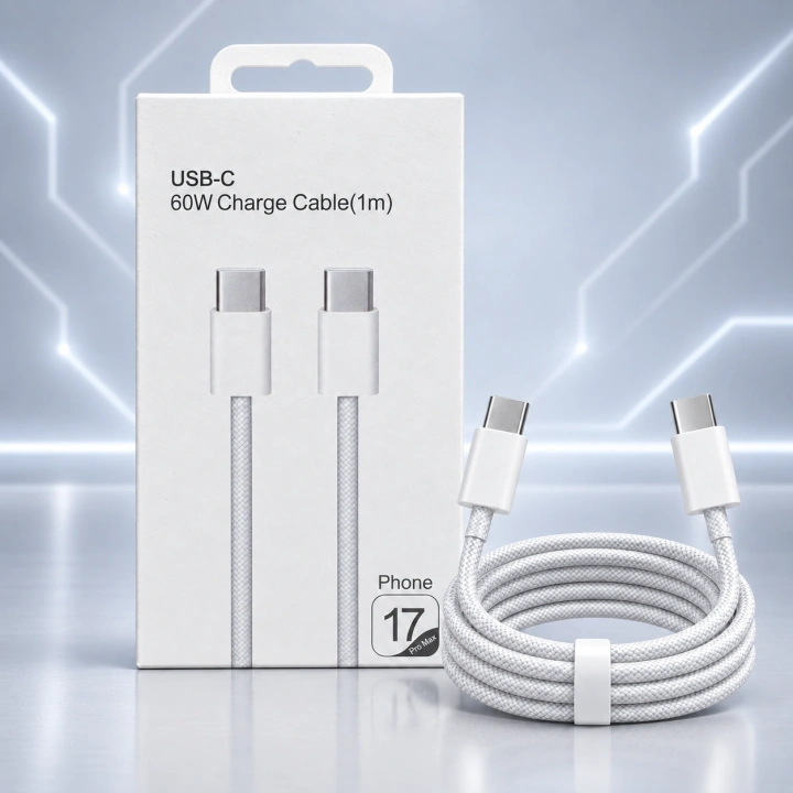 60W USB-C – USB-C Hasır Şarj Kablosu (iPhone 17 Kutulu)