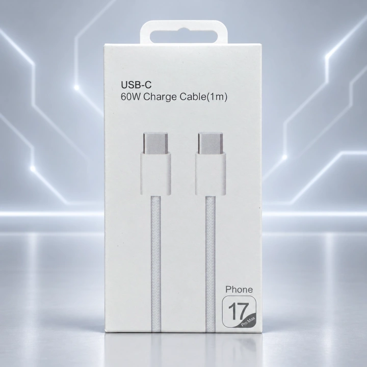 60W USB-C – USB-C Hasır Şarj Kablosu (iPhone 17 Kutulu)