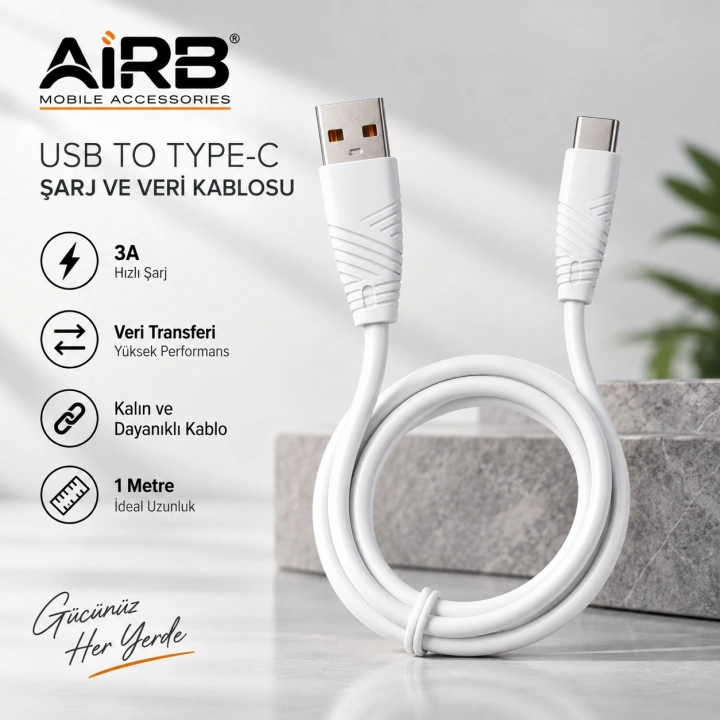 3A USB – Type-C Kalın Hızlı Şarj Kablosu