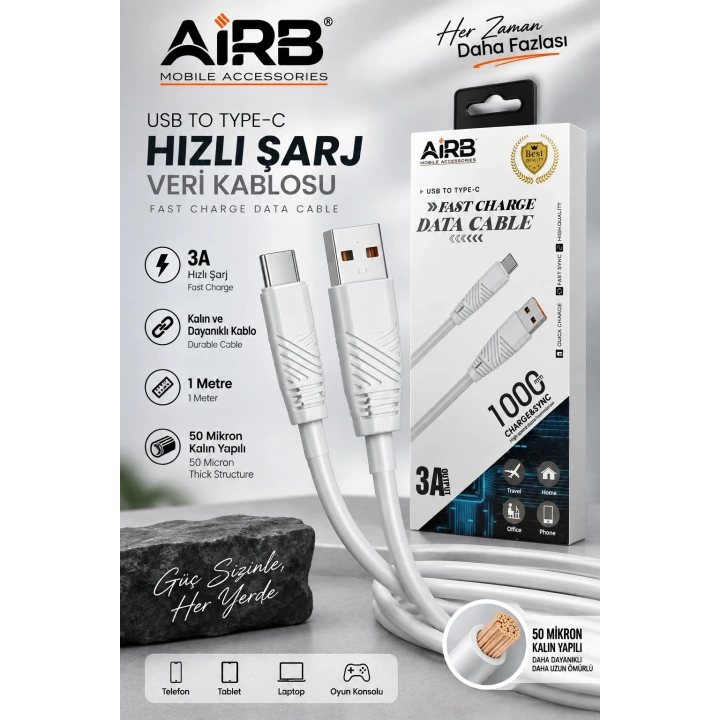 3A USB – Type-C Kalın Hızlı Şarj Kablosu